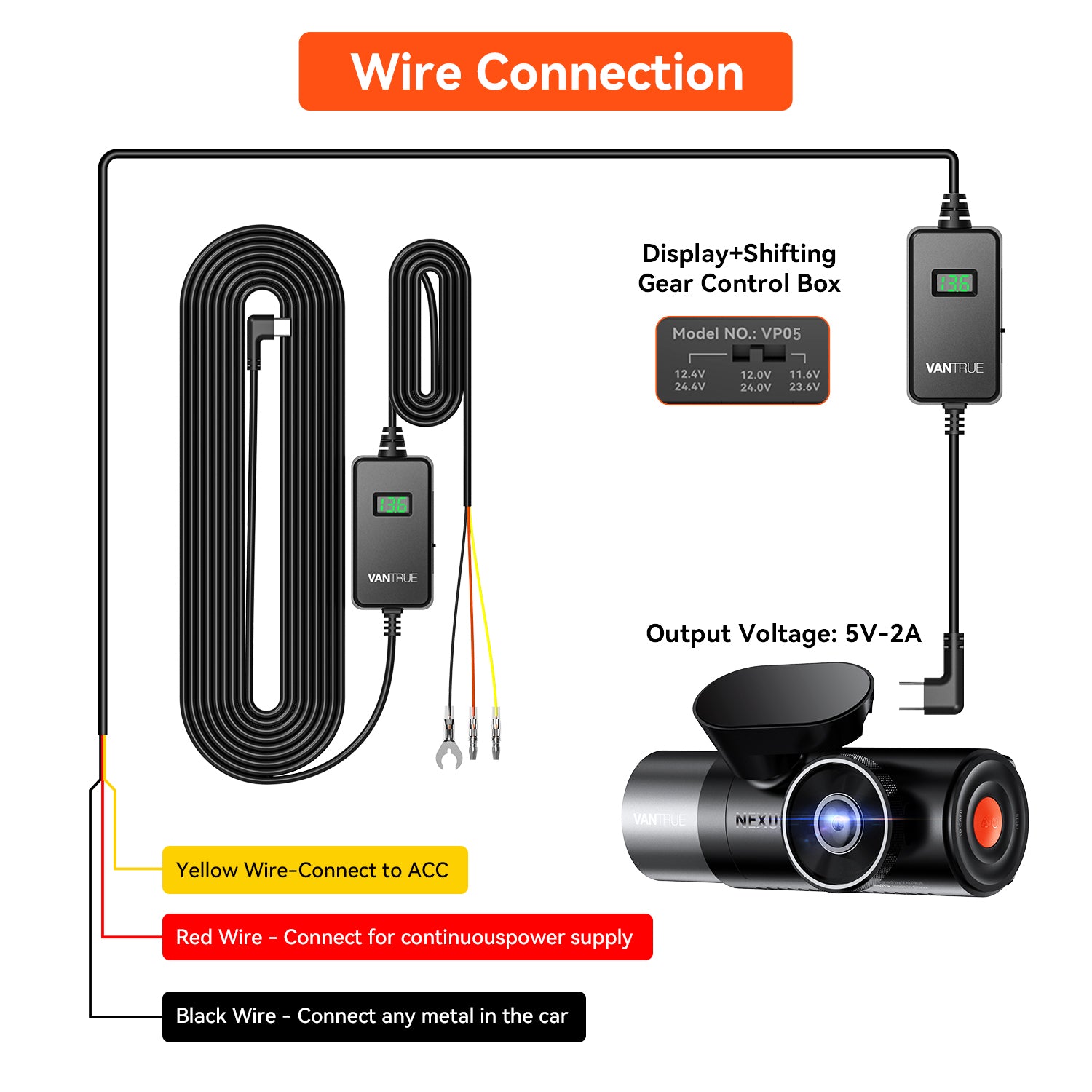 vantrue-hardwire-kit-mit-spannungsanzeige-und-display-f-r-usb-c-dashcams image 2