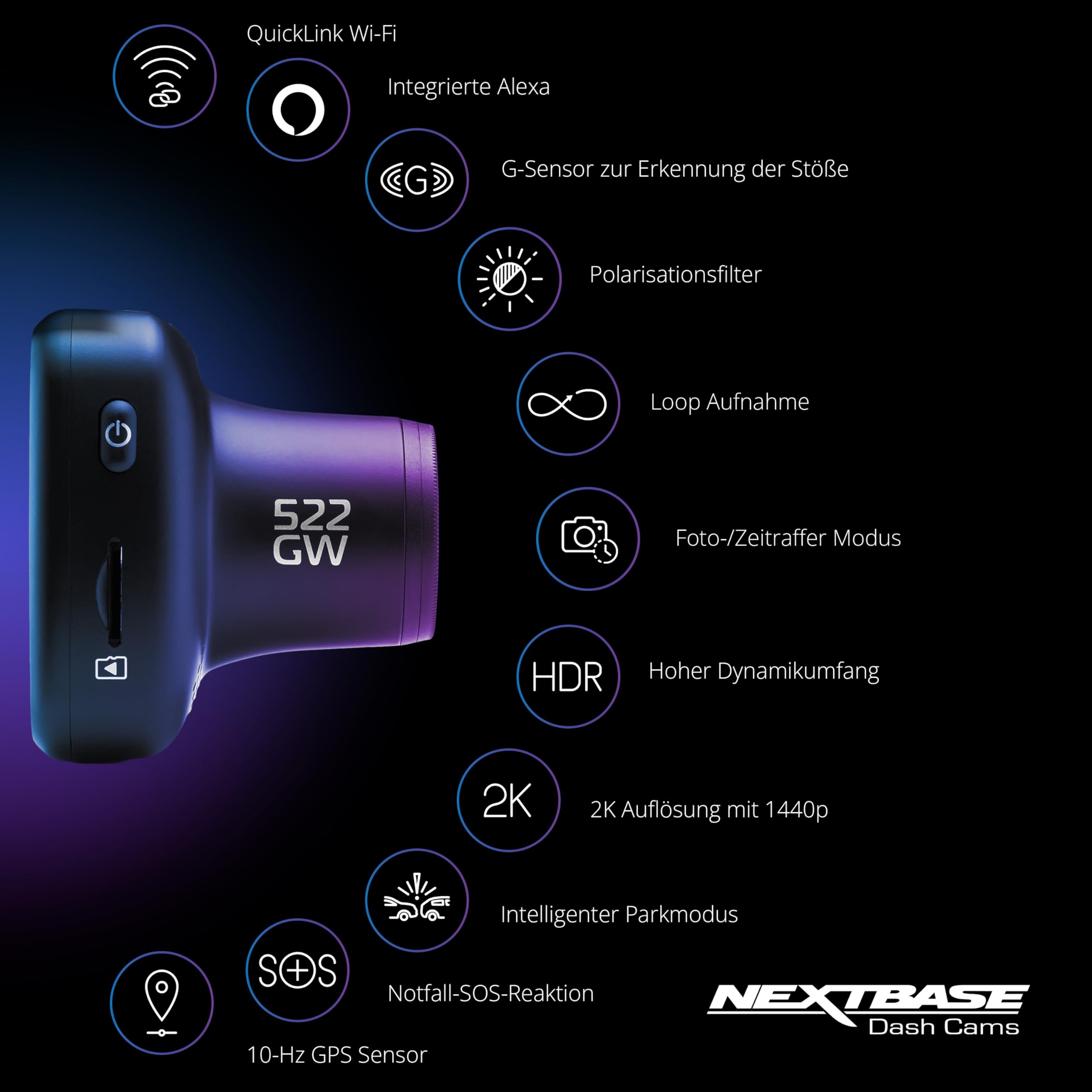 nextbase-522gw-dashcam-auto-vorne-1440p-mit-parkmodus-und-nachtsicht image 6