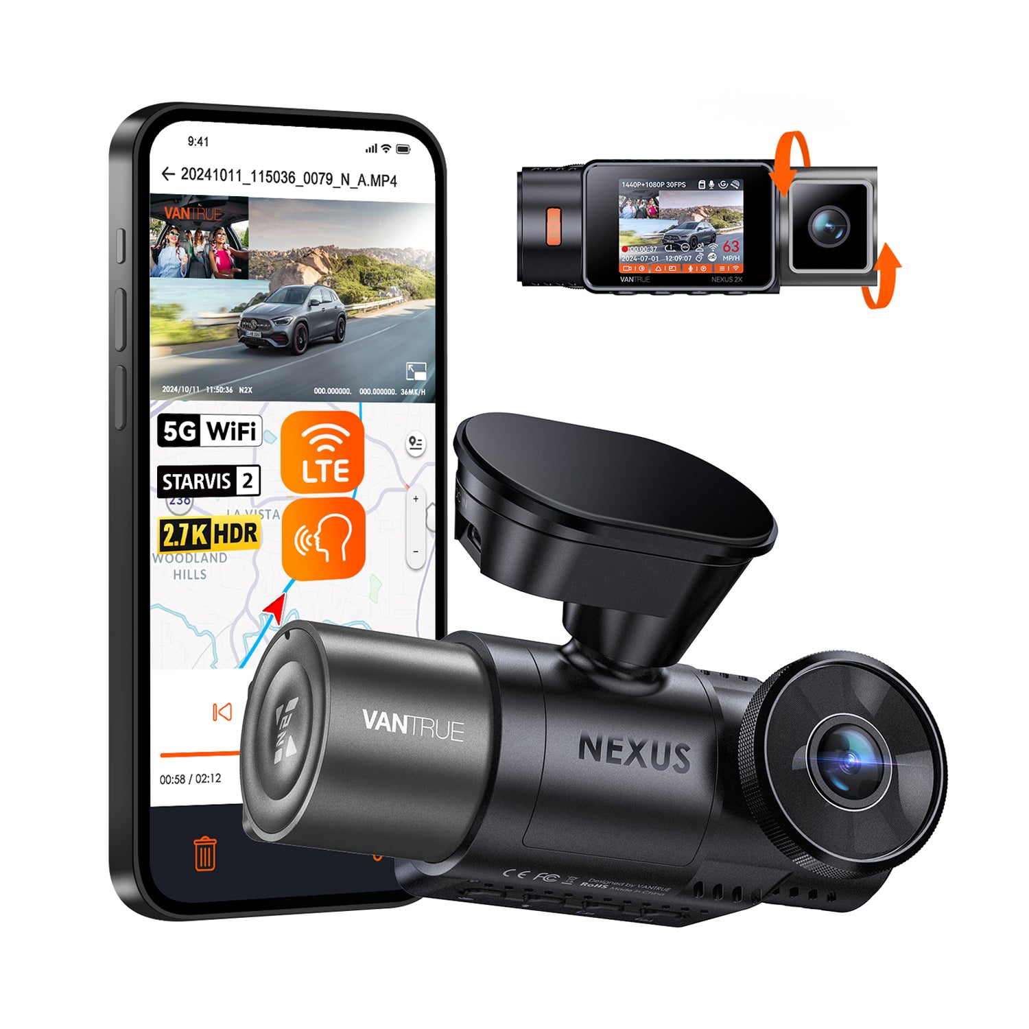 vantrue-nexus-2x-2-kanal-dashcam-2-7k-1080p-mit-sony-starvis-2-und-hdr image 1