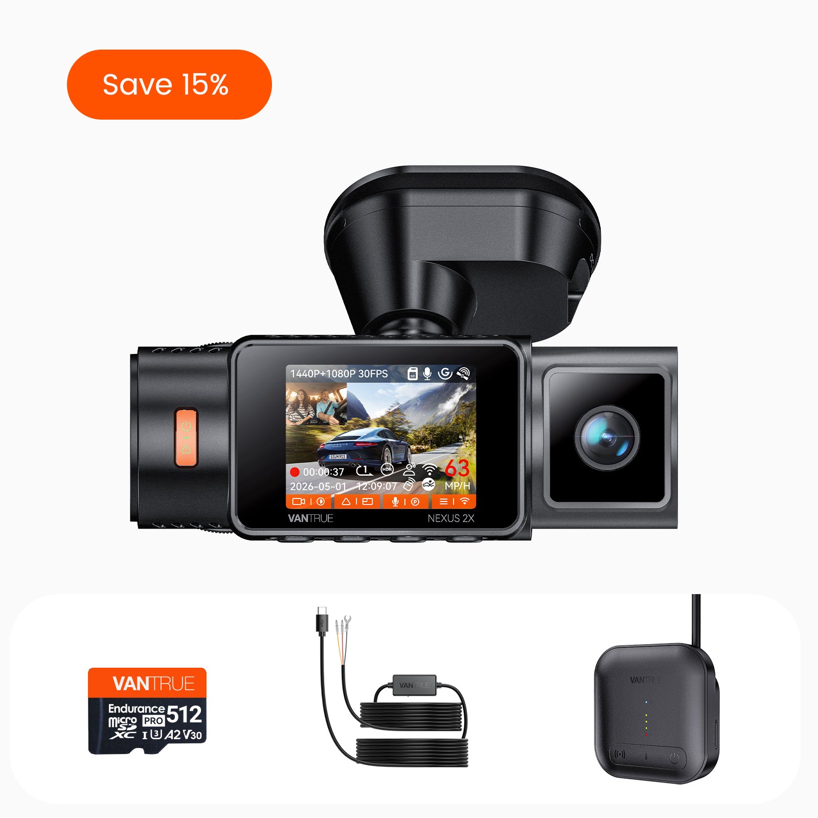 vantrue-n2x-2-kanal-dashcam-bundle-mit-4g-lte-modul-vp03-hardwire-kit-512gb-kart image 1