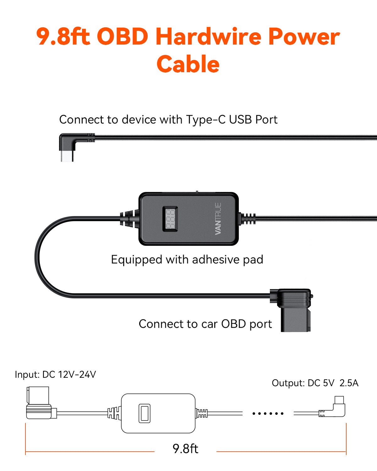 vantrue-obd-kabel-mit-spannungsanzeige-f-r-dashcams-mit-typ-c-usb image 2